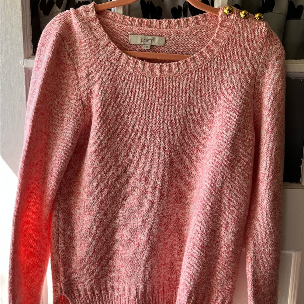 Ann Taylor LOFT Crewneck Sweater with Gold Buttons on Dhoulder